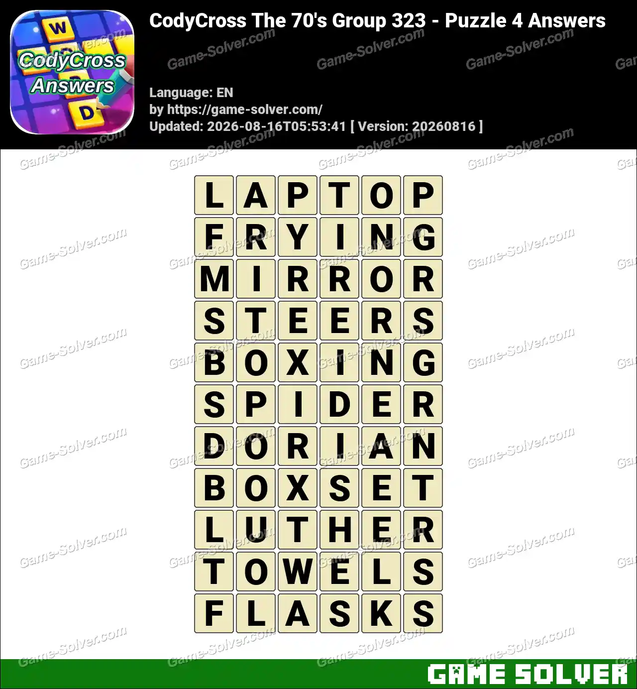 CodyCross The 70’s Group 323 – Puzzle 4 Answers